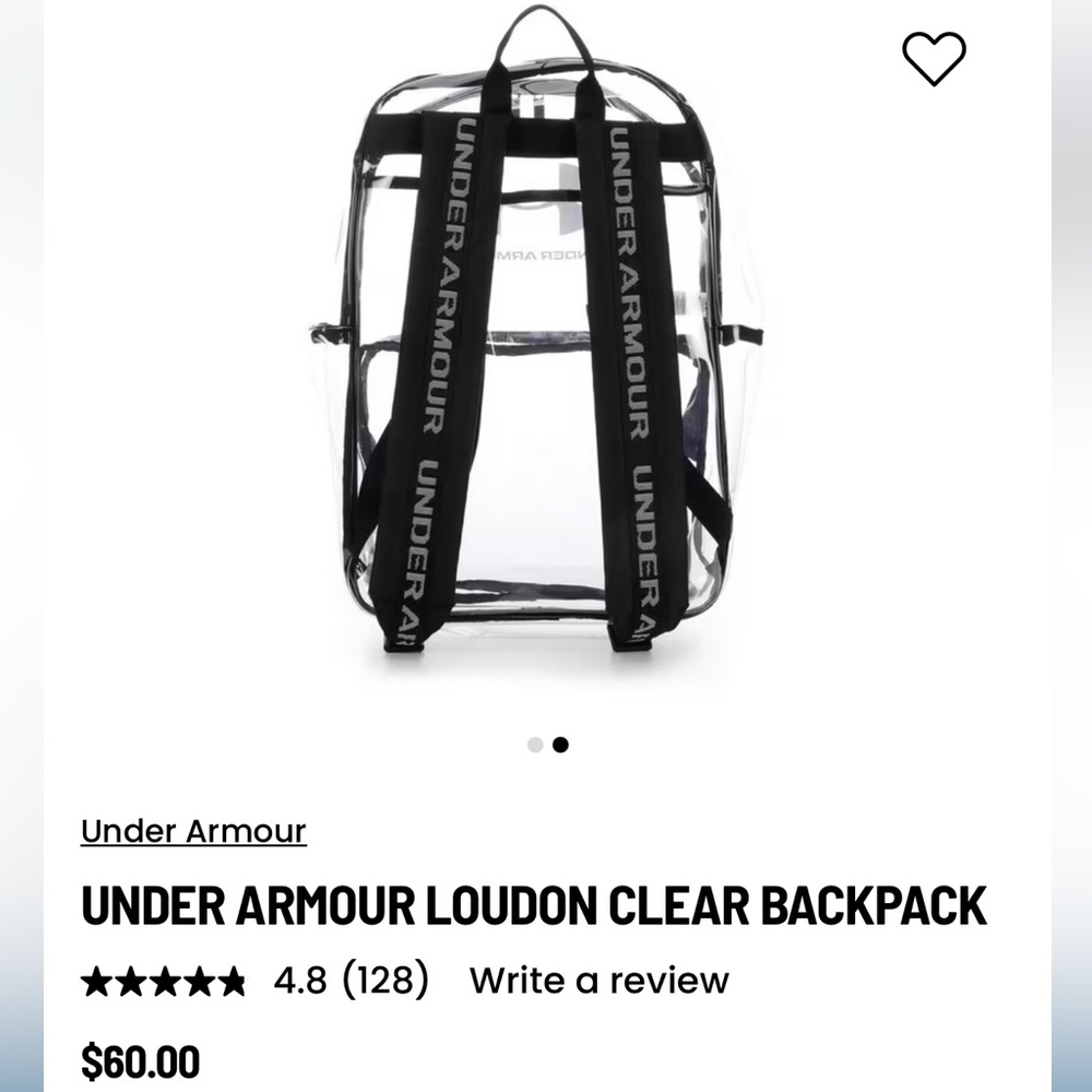 Under Armour Transparent Backpack with Black Accents, EUC, Unisex Backpack - Picture 9 of 10